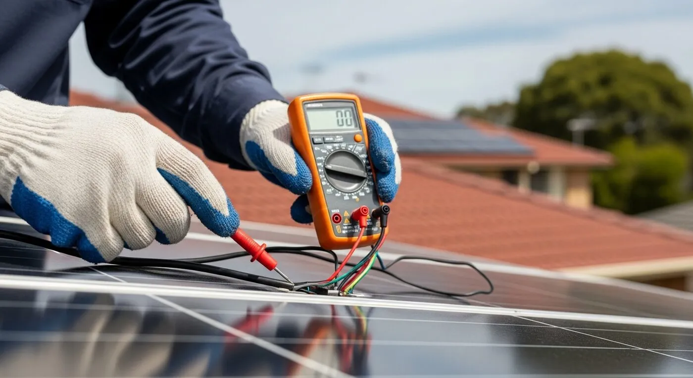 Technician repairing solar system